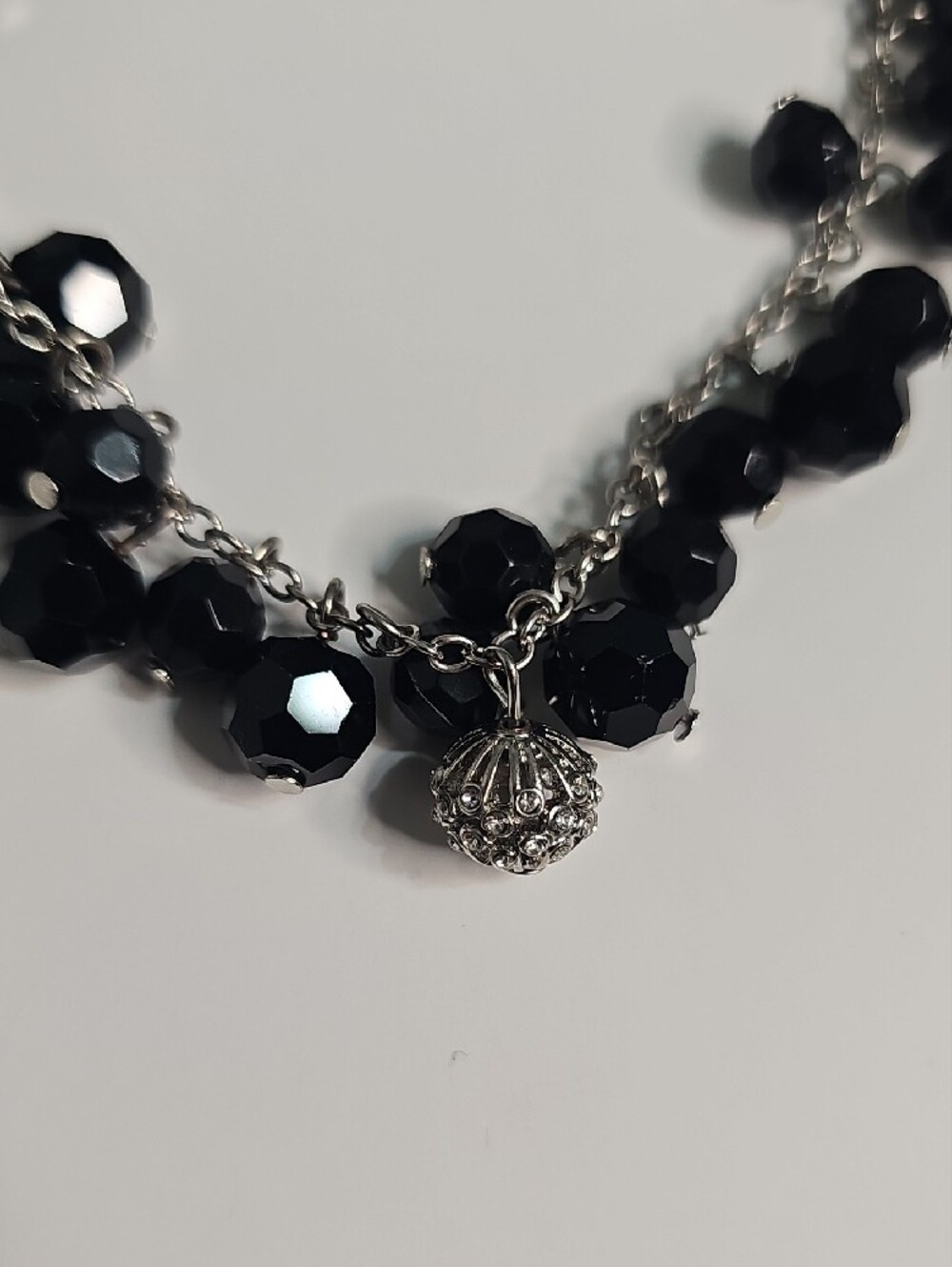 Chaps Black Faceted Bead Cluster Necklace with Silver Accents - Picture 2 of 3